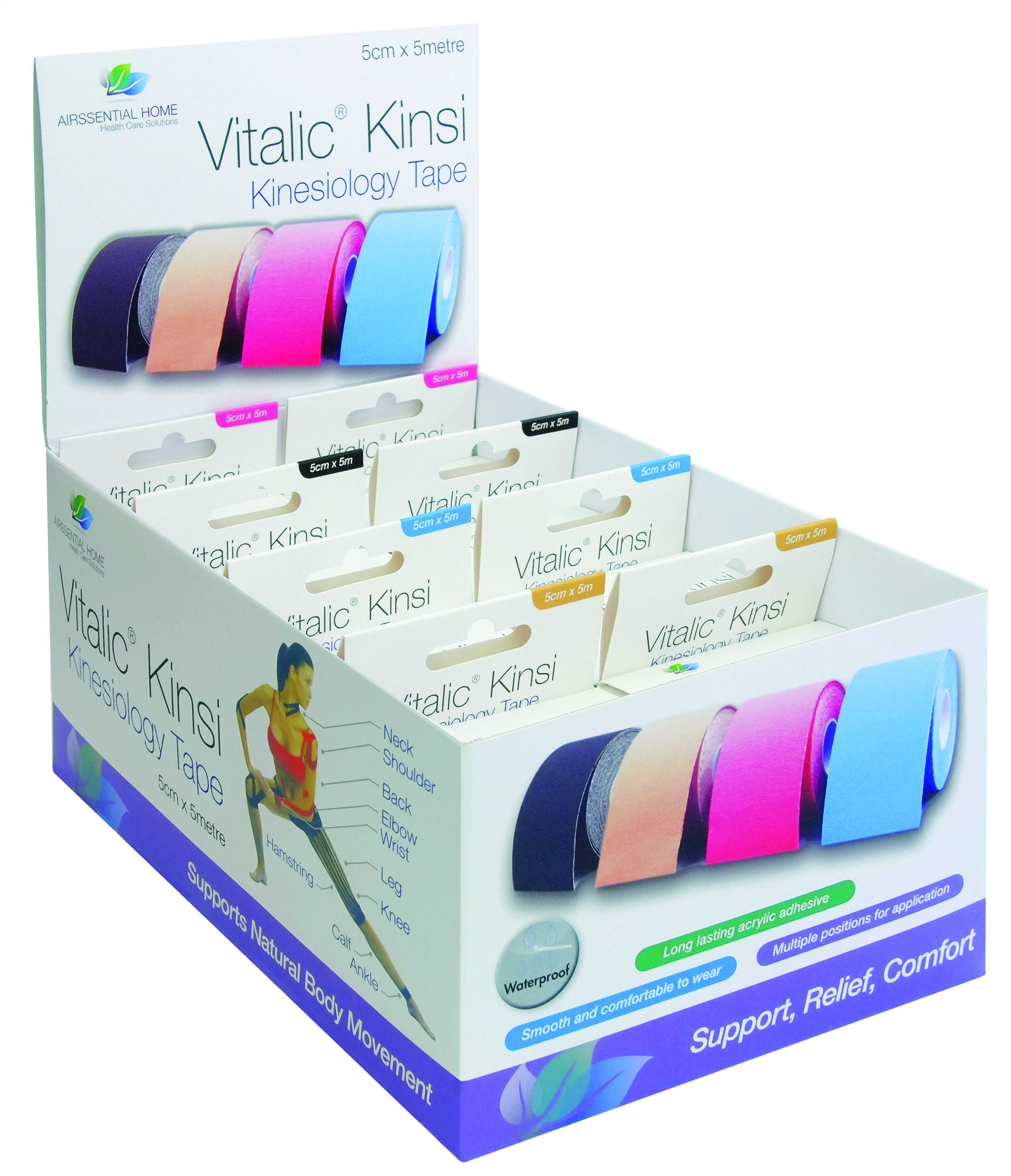 8 ROLLS OF VITALIC KINSI KINESIOLOGY TAPE 5CM X 5M, PREPACK