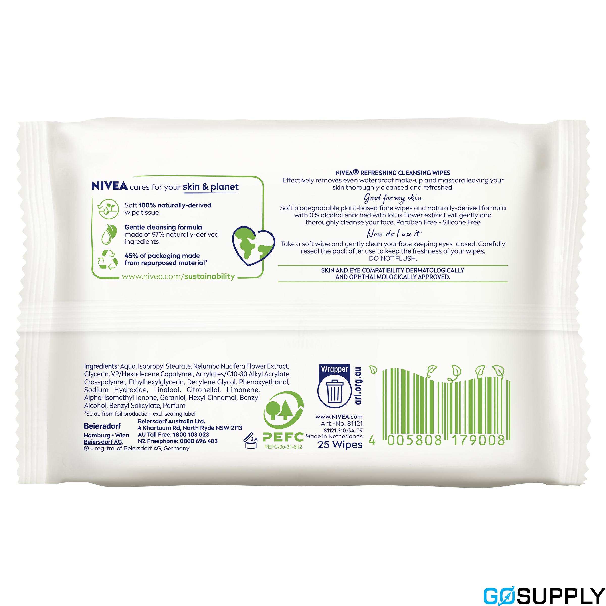 NIVEA Daily Essentials - Type: Refreshing Facial Cleansing Wipes Pack Size: 25pcs