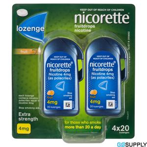 Nicorette Quit Smoking Fruitdrops Lozenge Extra Strength 4 x 20 Pack
