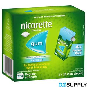Nicorette Quit Smoking Gum Icy Mint Regular Strength 4 x 25 Pack