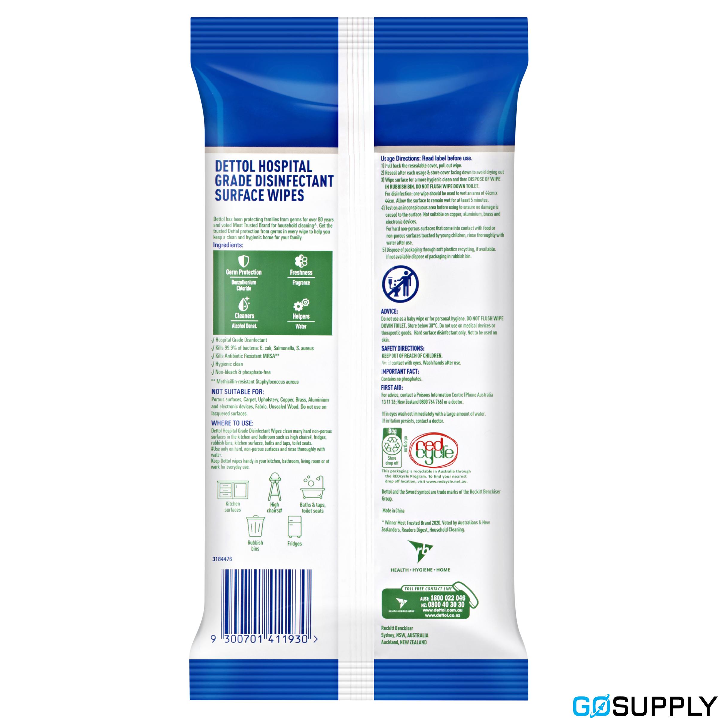 Dettol Antibacterial Disinfectant Surface Cleaning - Pack Size: 120 Wipes