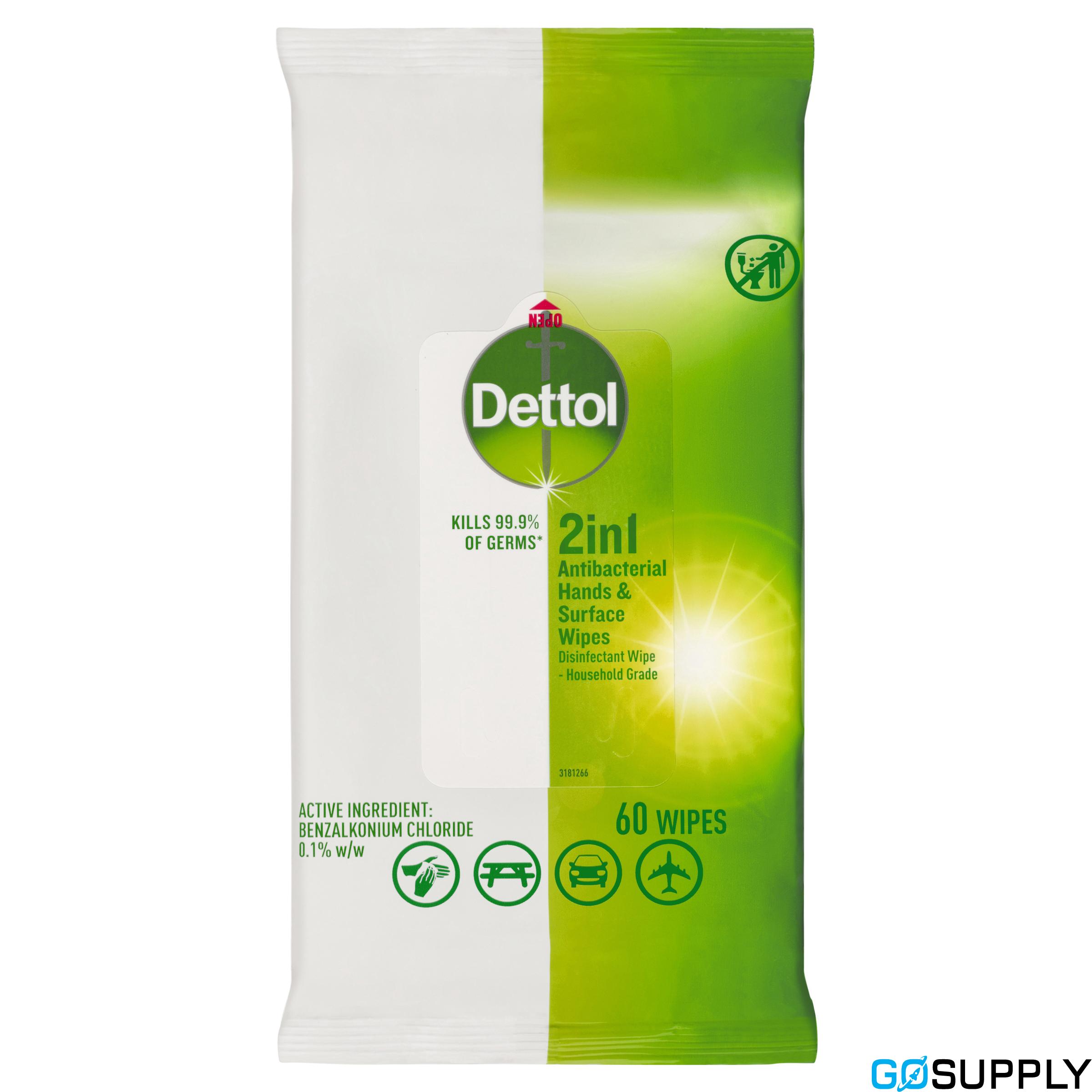 Dettol 2 in 1 Hands and Surfaces Antibacterial Wipes 60pk