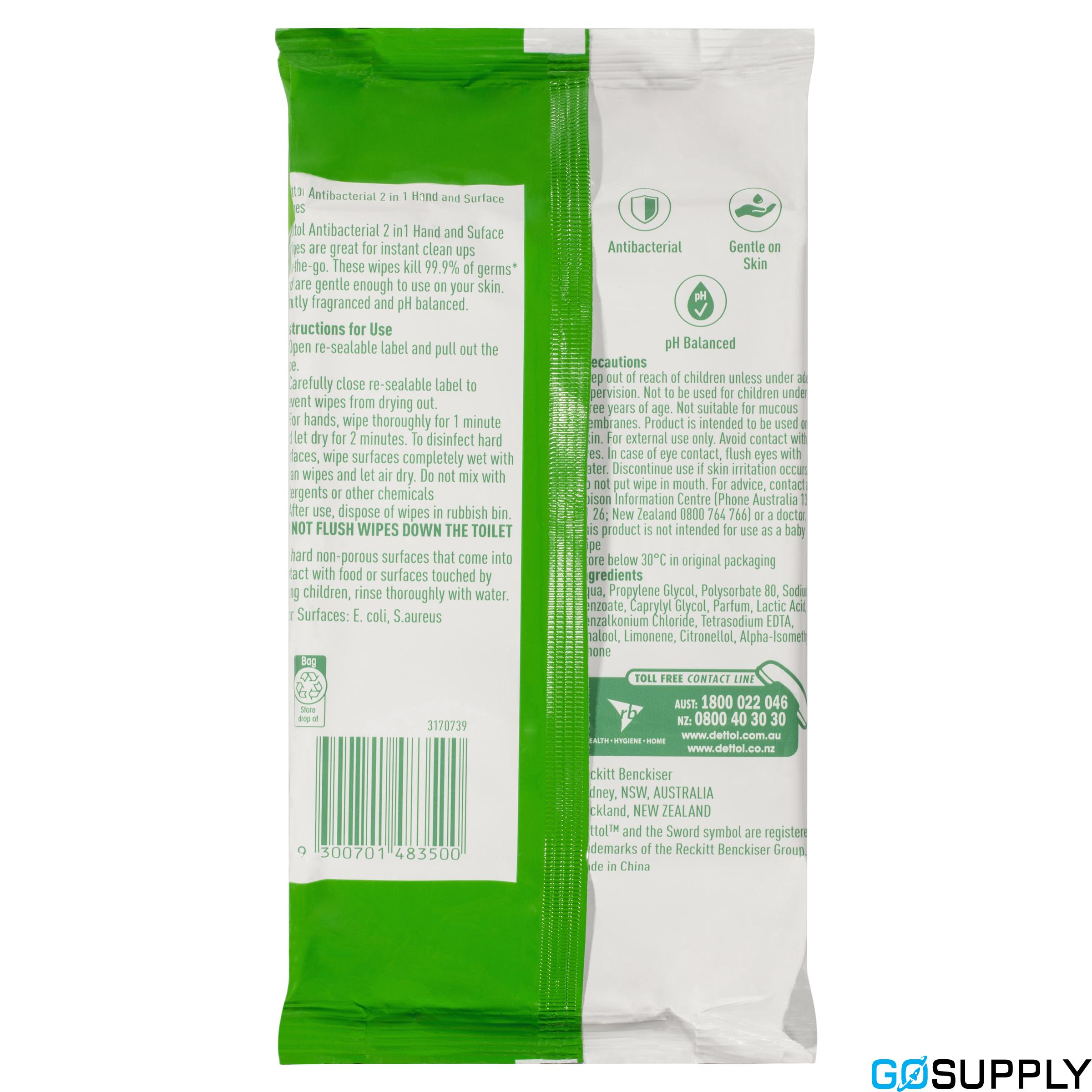 Dettol 2 in 1 Hands and Surfaces Antibacterial Wipes 60pk