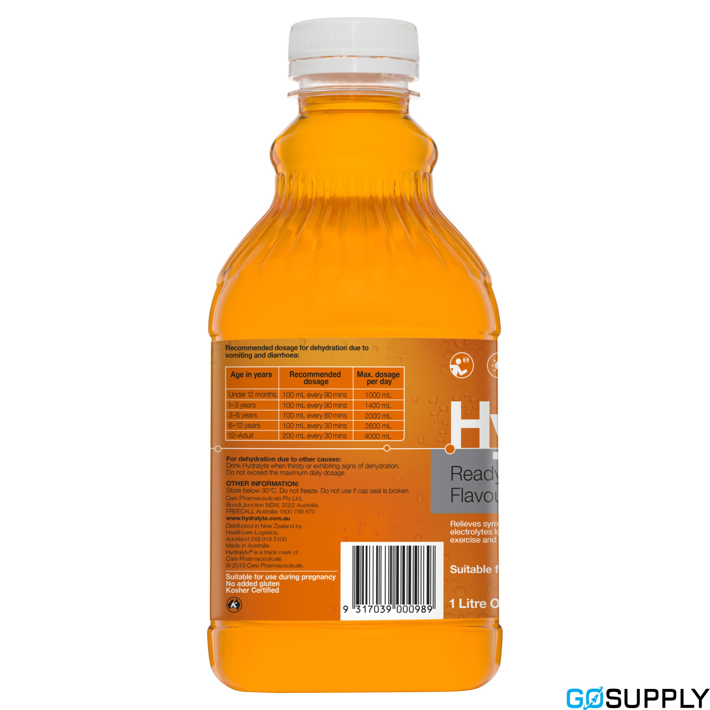 Hydralyte Ready to use Electrolyte Solution - Flavor: Orange Volume: 1L