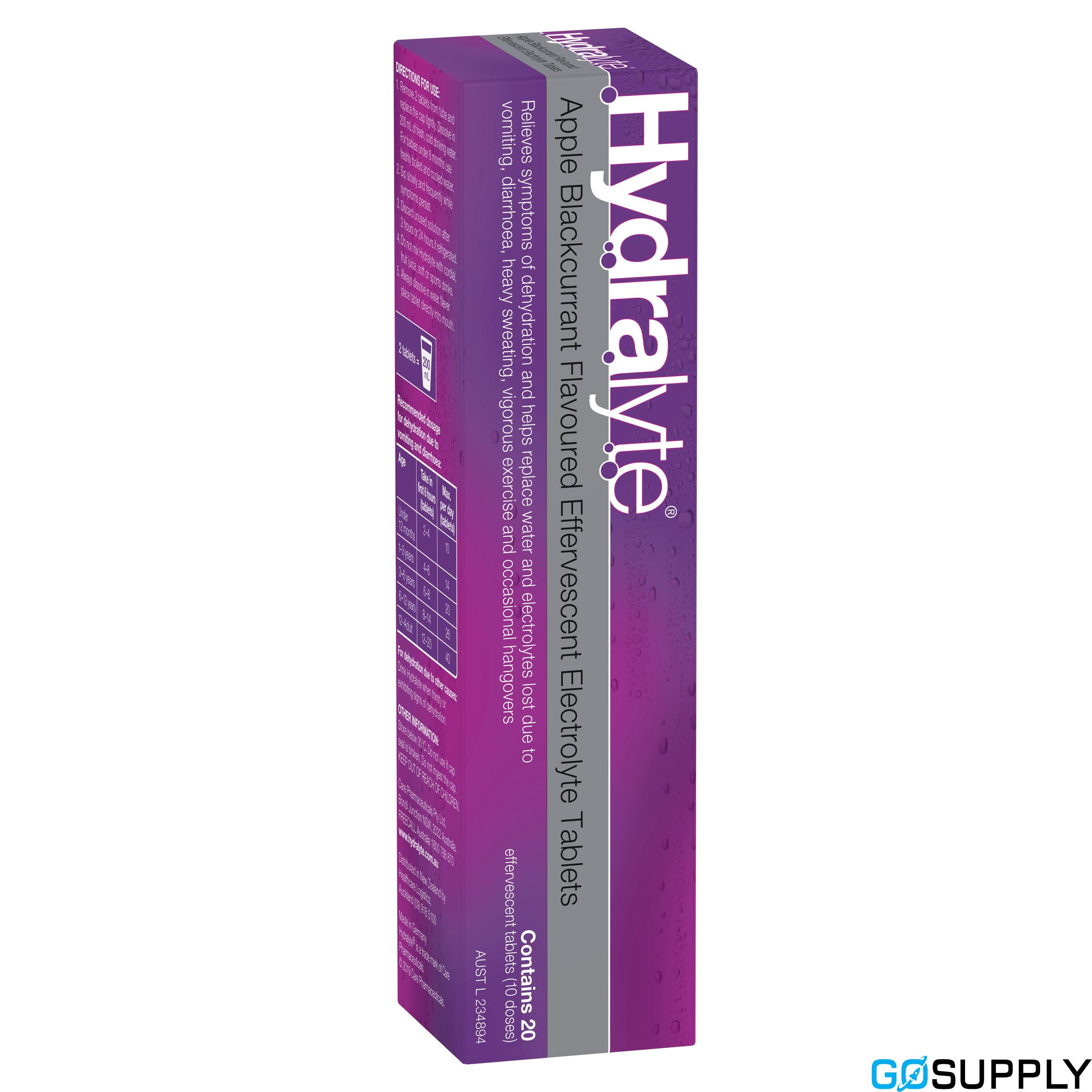 Hydralyte Effervescent Electrolyte Tablets - Flavor: Apple Blackcurrant Quantity: 20 Tablets