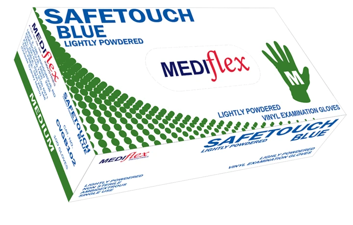 Mediflex gloves vinyl blue power free medium, 1000