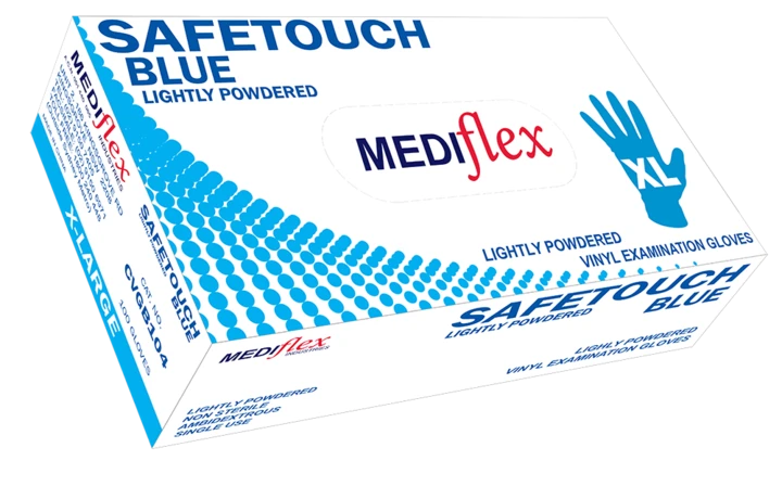 Mediflex gloves vinyl blue power free extra large, 1000