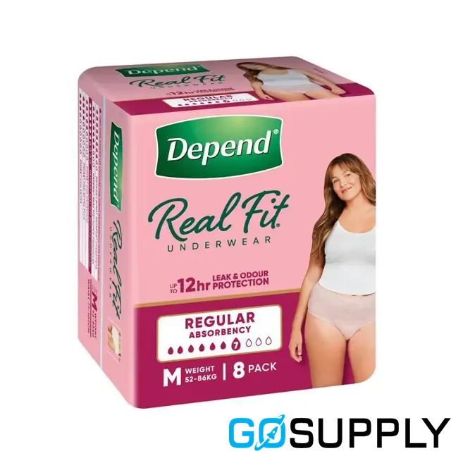DEPEND REAL FIT U/WEAR WOMEN MED HIP SIZE 86-117CM 920ML