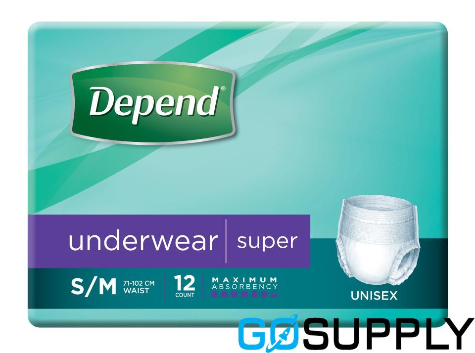 DEPEND UNDERWEAR SUPER UNISEX - Size: SMALL / MED Pack Size: 4 X 12 Size: SMALL / MED Pack Size: 4 X 12