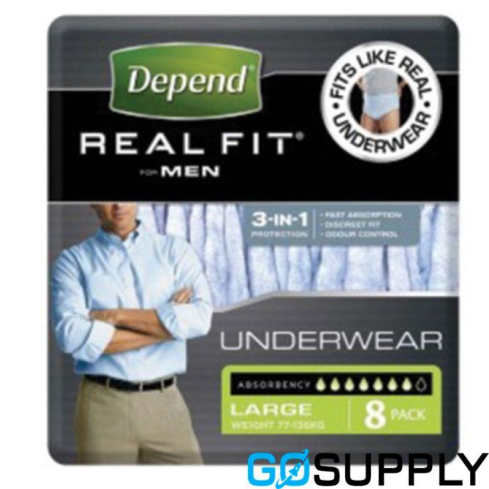 DEPEND REALFIT UNDERWEAR MEN - Size: LARGE Pack Size: 8s