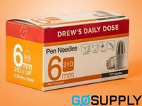DREWS DAILY DOSE PEN NEEDLES - Gauge: 31G Length: 6MM - Packet (100 Single)