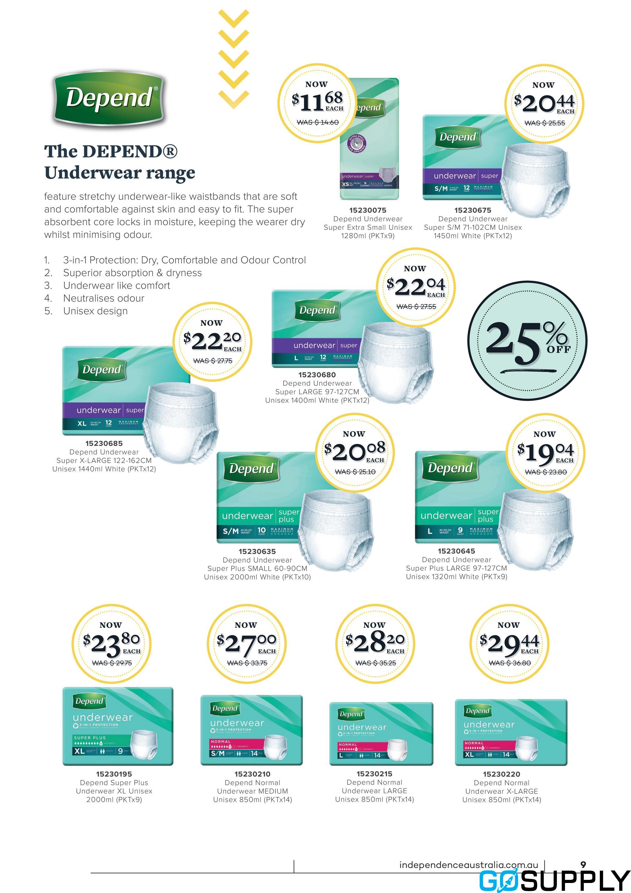 Depend Normal Underwear Large 97 127cm Unisex 850ml White