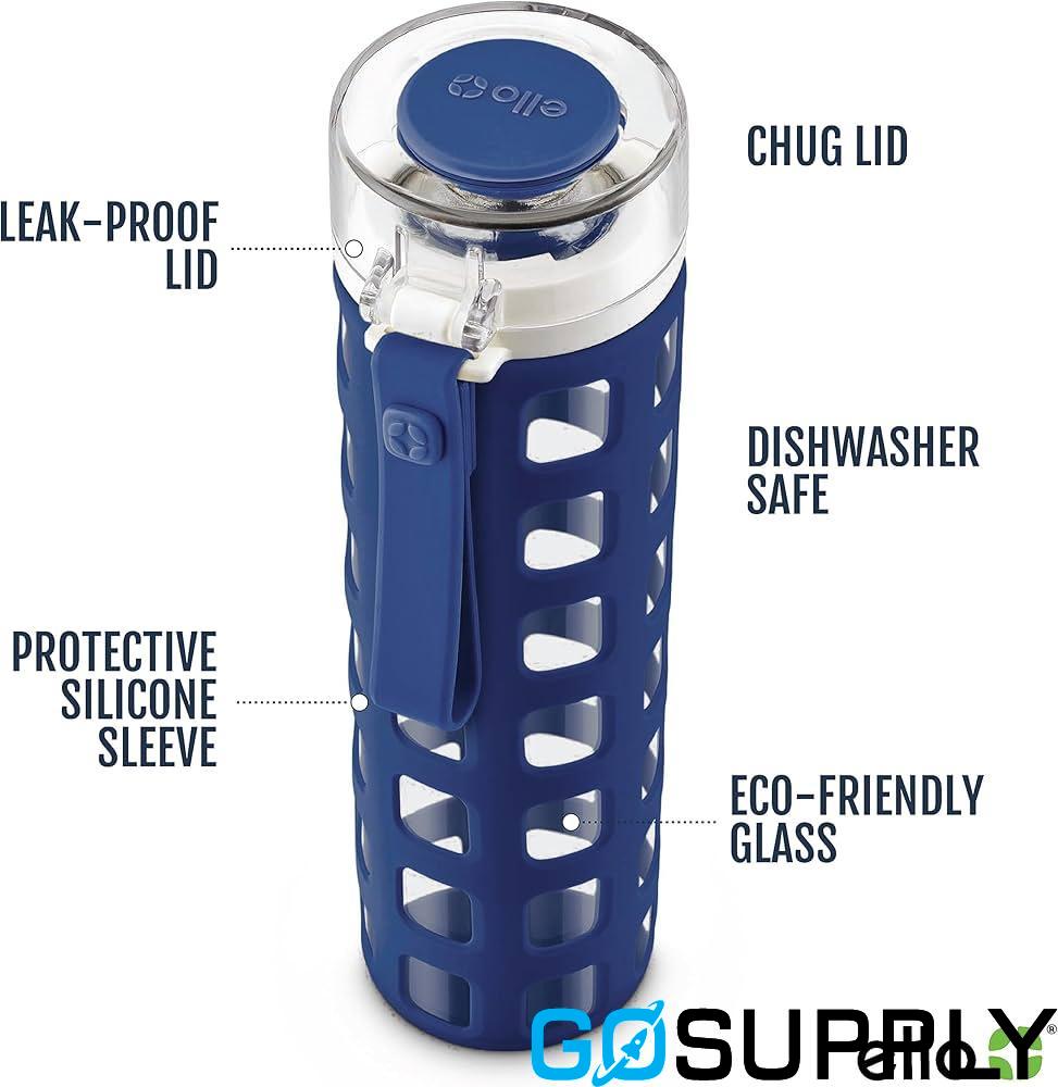 Ello Syndicate 20oz resuable glass water bottle - Colour: blue