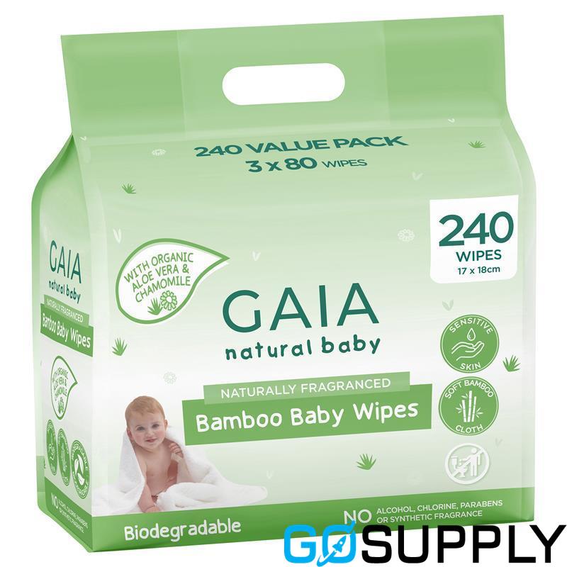 GAIA Natural Baby Bamboo Wipes - Pack Size: 240 Pack