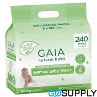 GAIA Natural Baby Bamboo Wipes - Pack Size: 240 Pack - Packet