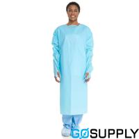 GOWN EXAM ISOLATION THUMBS UP IMPERVIOUS BLUE - Size: REG - Box (15 Packet)