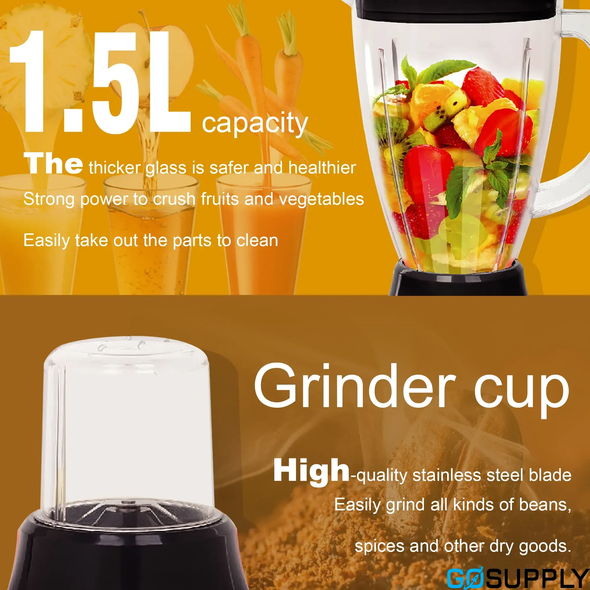 High-Quality Stainless Steel Blender - Capacity: 1 Liter