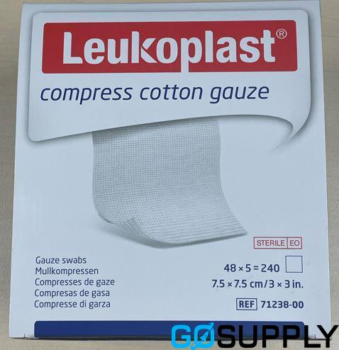 LEUKOPLAST COMP COTTON GAUZE STERILE - Ply: 8PLY Size: 7.5X7.5CM Color: WHITE