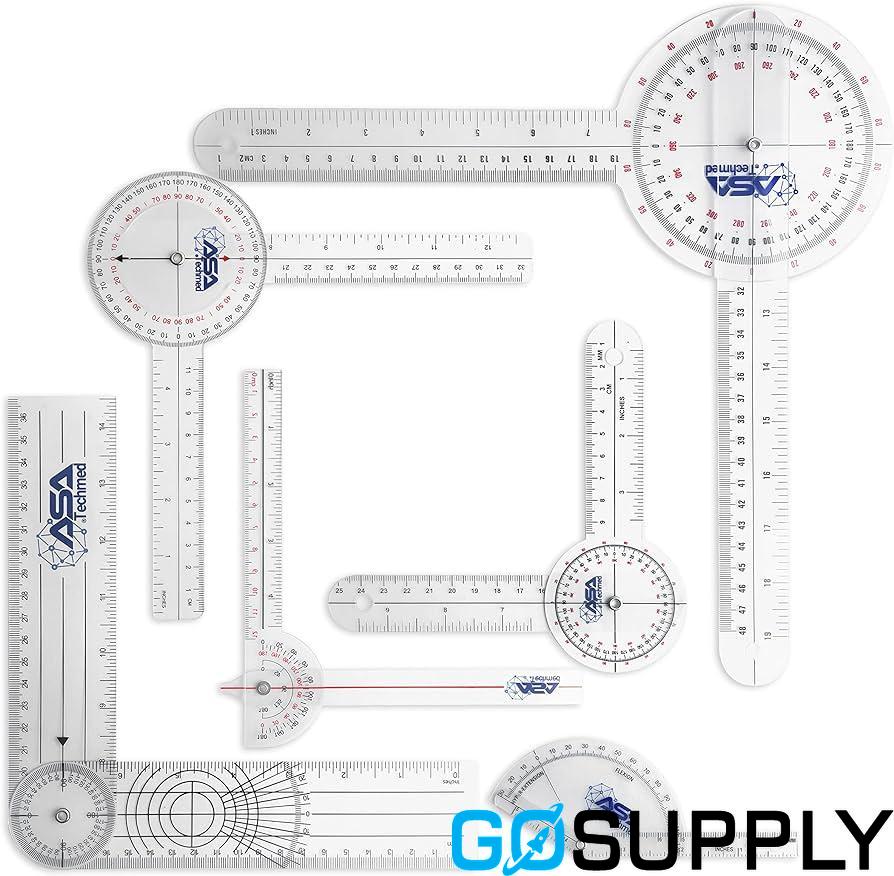 Occupational Therapy Protractor Tool - Goniometer 6/8/12 Inch Measuring Angle Ruler 360 Degree Universal, Transparent - x1