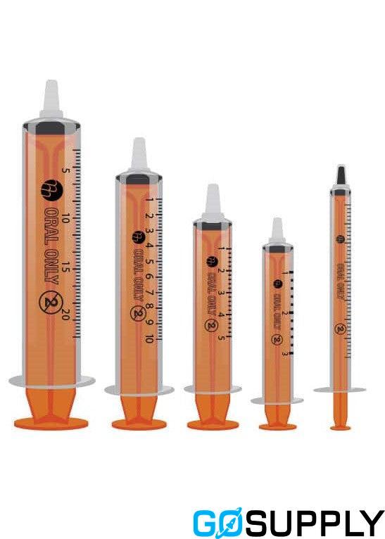 Oral Syringe Sterile No Cap Latex Free Rubber Piston - Orange (5ml)