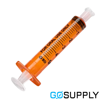 Oral Syringe Sterile No Cap Latex Free Rubber Piston - Orange (5ml)