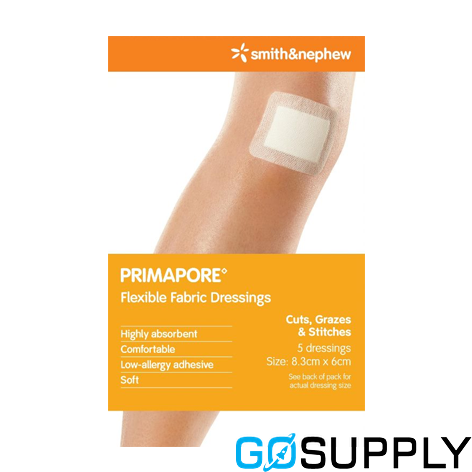 PRIMAPORE DRESSINGS - Size: 8.3cm x 6cm Quantity: x5