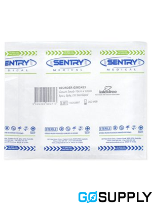 SENTRY 8 PLY GAUZE SWABS 10CM X 10CM, 3 PACK (STERILE)