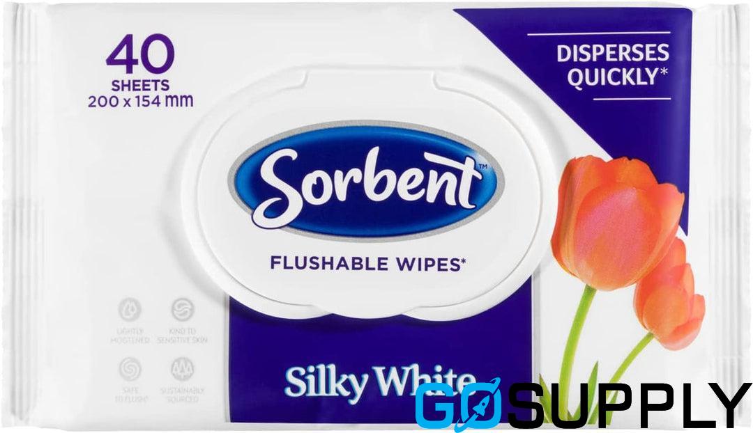 SORBENT SILKY WHITE WIPES 40S Flushable