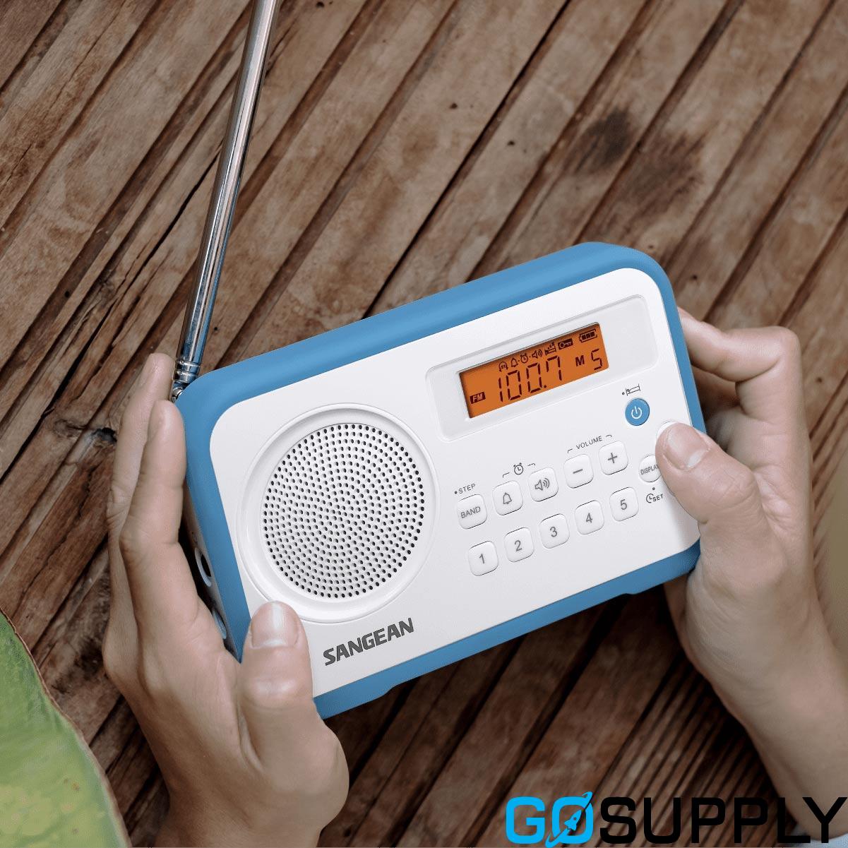 Sangean PRD18 AM/FM Portable Radio, White/Blue