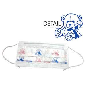 Tecnol Face Mask Adult Size with Teddy Bear Design, 3 Ply, Earloop, PFE 0.1 micron at 97.7pct., Made in USA 50 per Box