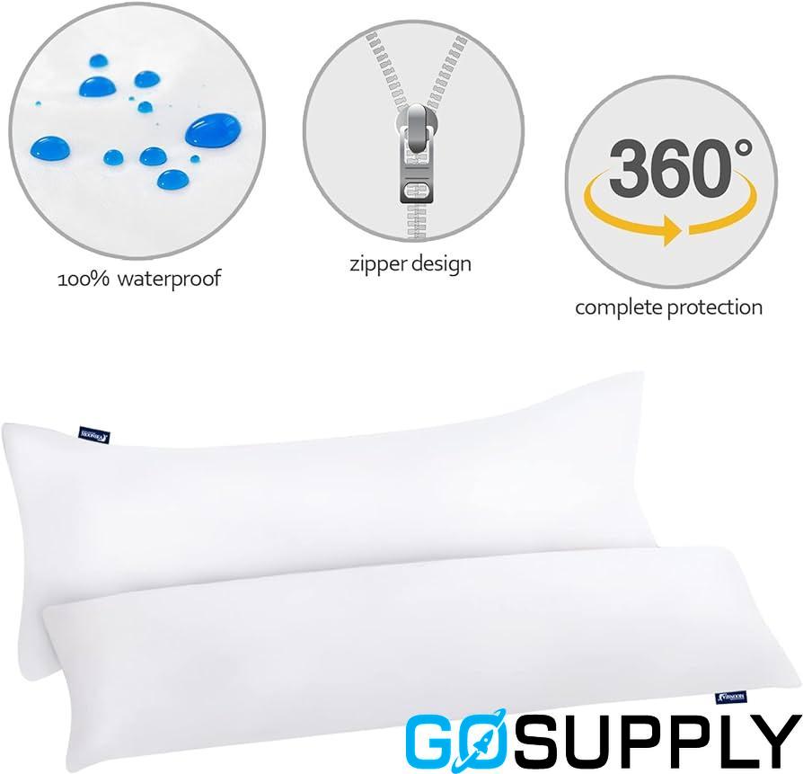 Waterproof Zippered Pillow Protector (2 Pack) - 20x54 Inches Body Size, Bed Bug Proof Bedding Pillow Encasement