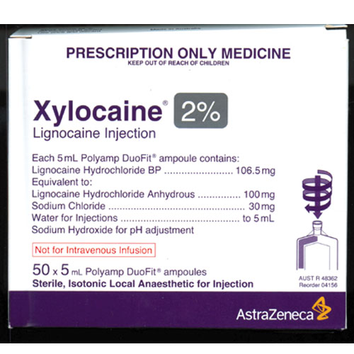 Xylocaine Plain - Concentration: 2% Ratio: 2:200,000 Volume: 5ml Pack Size: 50