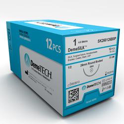 DemeSILK Silk Sutures - Size: 3/0 Length: 75cm Needle: 19mm Reverse Cutting Color: Black Pack Size: Box/12 - Box (12 Single)