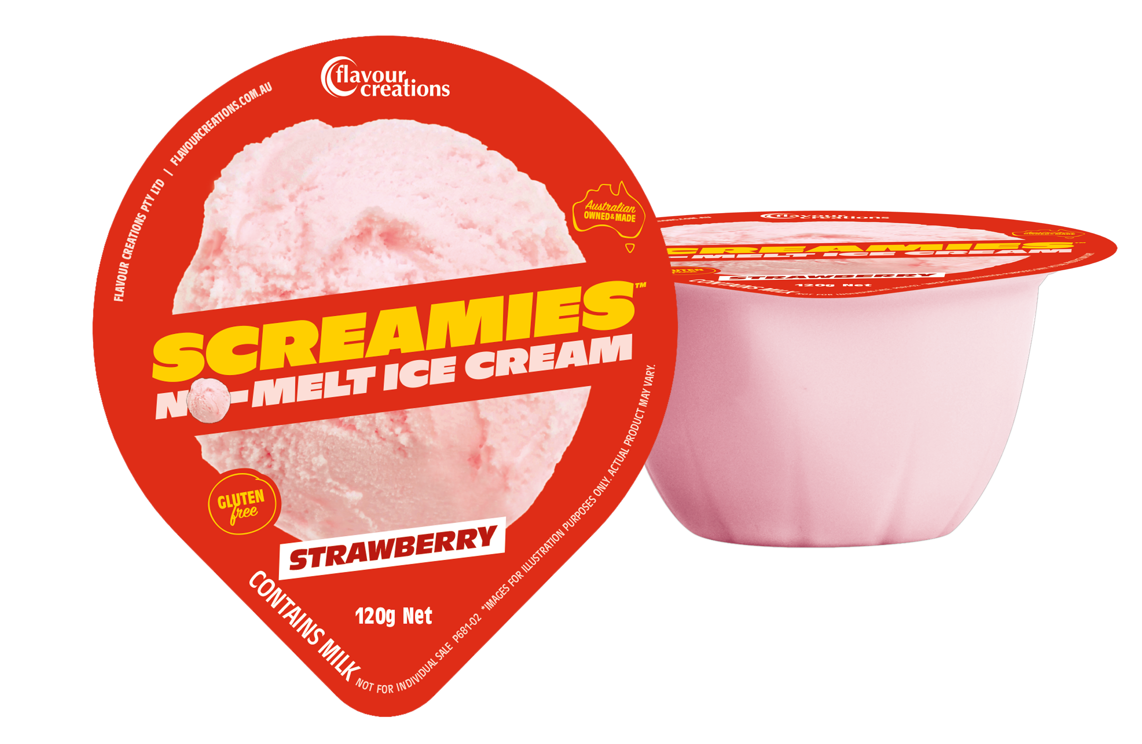 SCREAMIES NO MELT ICE CREAM - Flavor: STRAWBERRY Calories: 3KCAL Volume: 120G Pack Size: 36