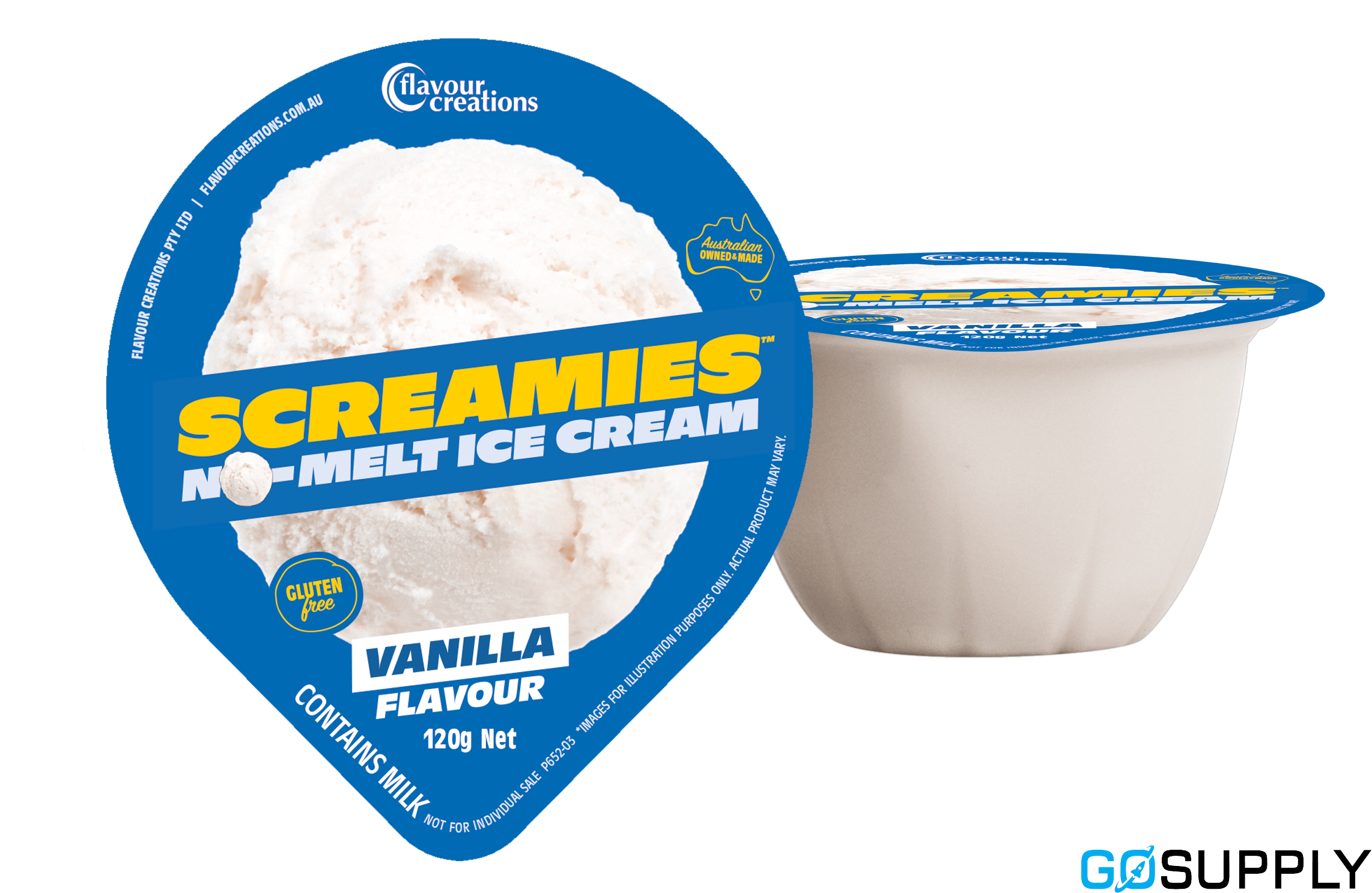 SCREAMIES NO MELT ICE CREAM - Flavour: VANILLA Calories: 3KCAL Volume: 120G Pack Size: 36