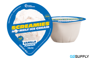 SCREAMIES NO MELT ICE CREAM - Flavour: VANILLA Calories: 3KCAL Volume: 120G Pack Size: 36 - Carton (36 Single)