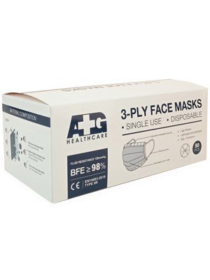 Face Masks Disposable 3ply A+G Healthcare - Type: 3ply Pack Size: Box/50