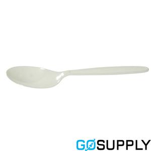 WHITE PLASTIC TEA SPOONS - Length: 125MM Pack Size: 4000 - Single