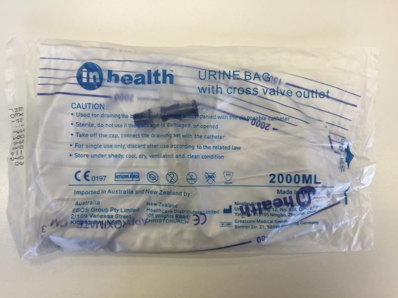 URINE BAG - Volume: 2000ML Feature: W/CROSS VALVE OUTLET